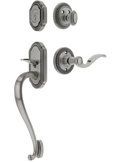 Newport Entry Lock Set in Antique Pewter Finish with Left-Handed Bellagio Lever and